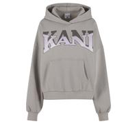 Kapuzensweatshirt KARL KANI "Karl Kani KK Woven Signature Glitter Os Hoodie", Damen, Gr. XS, grau, 80% Baumwolle, 20% Polyester, mehrfarbig, normal, ohne Ausschnitt, Sweatshirts (46952609-XS) grau