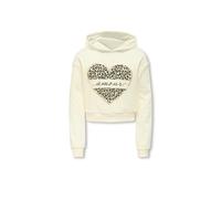 Kapuzensweatshirt KIDS ONLY "KOGCOOPER LIFE HEART LS HOODIE SWT NOOS", Mädchen, Gr. 122/128, antique weiß print:amour, leo heart, Sweatware, Obermaterial: 60% Baumwolle, 40% Polyester, bedruckt, regul