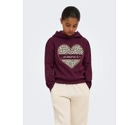 Kapuzensweatshirt KIDS ONLY "KOGCOOPER LIFE HEART LS HOODIE SWT NOOS", Mädchen, Gr. 122/128, lila (fig print:amour, leo heart), Sweatware, Obermaterial: 60% Baumwolle, 40% Polyester, bedruckt, unifarb