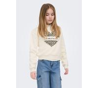 Kapuzensweatshirt KIDS ONLY "KOGCOOPER LIFE HEART LS HOODIE SWT NOOS", Mädchen, Gr. 134/140, weiß (antique weiß print:amour, leo heart), Sweatware, Obermaterial: 60% Baumwolle, 40% Polyester, bedruckt