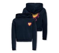 Kapuzensweatshirt KIDS ONLY "KOGCOOPER LIFE LOV E LS HOOD FR SWT", Mädchen, Gr. 110/116, navy blazer print:walking heart, pink yarrow, gold, Sweatware, Obermaterial: 60% Baumwolle, 40% Polyester, bedr