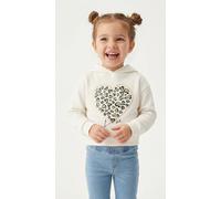 Kapuzensweatshirt KIDS ONLY "KOGCOOPER LIFE LOV E LS HOOD FR SWT", Mädchen, Gr. 134/140, cloud dancer print:heart, aqua foam, gold, Sweatware, Obermaterial: 60% Baumwolle, 40% Polyester, bedruckt, Bas