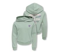 Kapuzensweatshirt KIDS ONLY "KOGCOOPER LIFE LOV E LS HOOD FR SWT", Mädchen, Gr. 134/140, grün (grün milieu print:love is real), Sweatware, Obermaterial: 60% Baumwolle, 40% Polyester, bedruckt, Basic n