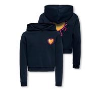 Kapuzensweatshirt KIDS ONLY "KOGCOOPER LIFE LOV E LS HOOD FR SWT", Mädchen, Gr. 146/152, navy blazer print:walking heart, pink yarrow, gold, Sweatware, Obermaterial: 60% Baumwolle, 40% Polyester, bedr
