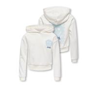 Kapuzensweatshirt KIDS ONLY "KOGCOOPER LIFE LOV E LS HOOD FR SWT", Mädchen, Gr. 146/152, weiß (cloud dancer print:smile, xoxo, vintage indigo, ballad blau), Sweatware, Obermaterial: 60% Baumwolle, 40%