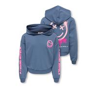 Kapuzensweatshirt KIDS ONLY "KOGSMILE LIFE L/S HOOD UB SWT NOOS", Mädchen, Gr. 134/140, vintage indigo print:carefree, Sweatware, Obermaterial: 60% Baumwolle, 40% Polyester, bedruckt, loose fit normal