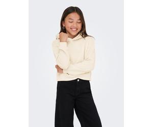 Kapuzensweatshirt KIDS ONLY "KOGSWEAT L/S HOODIE SHORT SWT NOOS", Mädchen, Gr. 110/116, beige (birch), Sweatware, Obermaterial: 60% Baumwolle, 40% Polyester, unifarben, loose fit hüftlang, Rundhals, R