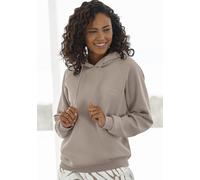 Kapuzensweatshirt LASCANA, Damen, Gr. 36/38, grau (taupe), Sweatware, Obermaterial: 60% Baumwolle, 40% Polyester, bestickt, unifarben, bequem hüftlang, Rundhals, Raglanärmel Rippbündchen, Sweatshirts,