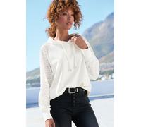 Kapuzensweatshirt LASCANA, Damen, Gr. 36/38, weiß, Stoff, Obermaterial: 50% Viskose, 44% Polyester, 6% Elasthan. Ärmel: 95% Polyester, 5% Elasthan, unifarben, figurumspielend hüftlang, Rundhals, Ragla