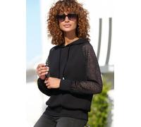 Kapuzensweatshirt LASCANA, Damen, Gr. 40/42, schwarz, Stoff, Obermaterial: 50% Viskose, 44% Polyester, 6% Elasthan. Ärmel: 95% Polyester, 5% Elasthan, unifarben, figurumspielend hüftlang, Rundhals, Ra