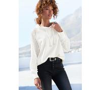 Kapuzensweatshirt LASCANA, Damen, Gr. 40/42, weiß, Stoff, Obermaterial: 50% Viskose, 44% Polyester, 6% Elasthan. Ärmel: 95% Polyester, 5% Elasthan, unifarben, figurumspielend hüftlang, Rundhals, Ragla