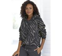 Kapuzensweatshirt LASCANA "-Hoodie-Sweatshirt mit Kapuze" Gr. 44/46, grau (dunkelgrau, taupe) Damen Sweatshirts mit Zebramuster Bestseller (94492416-44)