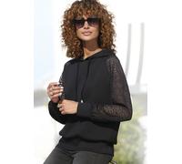 Kapuzensweatshirt LASCANA, Damen, Gr. 44/46, schwarz, Stoff, Obermaterial: 50% Viskose, 44% Polyester, 6% Elasthan. Ärmel: 95% Polyester, 5% Elasthan, unifarben, figurumspielend hüftlang, Rundhals, Ra