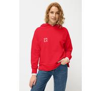 Kapuzensweatshirt LASCANA, Damen, Gr. 32/34, rot, flieder bedruckt, Sweatware, Obermaterial: 95% Baumwolle, 5% Elasthan, unifarben, bedruckt, casual, figurumspielend hüftlang, Rundhals, Langarm Rippbü
