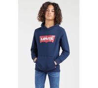 Kapuzensweatshirt LEVI'S KIDS "LVB BATWING PULLOVER HOODIE", Jungen, Gr. 14/164, blau (marineblaus), Sweatware, Obermaterial: 60% Baumwolle, 40% Polyester, bedruckt, Basic schmal hüftlang, Rippbündche