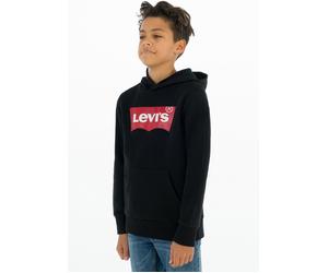 Kapuzensweatshirt LEVI'S KIDS "LVB BATWING PULLOVER HOODIE", Jungen, Gr. 3/98, schwarz, Sweatware, Obermaterial: 60% Baumwolle, 40% Polyester, bedruckt, Basic schmal hüftlang, Rippbündchen, Sweatshirt