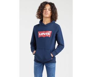 Kapuzensweatshirt LEVI'S KIDS "LVB BATWING PULLOVER HOODIE", Jungen, Gr. 5/110, blau (marineblaus), Sweatware, Obermaterial: 60% Baumwolle, 40% Polyester, bedruckt, Basic schmal hüftlang, Rippbündchen