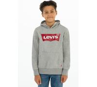 Kapuzensweatshirt LEVI'S KIDS "LVB BATWING PULLOVER HOODIE", Jungen, Gr. 5/110, grau, Sweatware, Obermaterial: 60% Baumwolle, 40% Polyester, bedruckt, Basic schmal hüftlang, Rippbündchen, Sweatshirts,