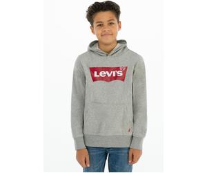 Kapuzensweatshirt LEVI'S KIDS "LVB BATWING PULLOVER HOODIE", Jungen, Gr. 6/116, grau, Sweatware, Obermaterial: 60% Baumwolle, 40% Polyester, bedruckt, Basic schmal hüftlang, Rippbündchen, Sweatshirts,