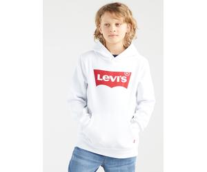 Kapuzensweatshirt LEVI'S KIDS "LVB BATWING PULLOVER HOODIE", Jungen, Gr. 6/116, weiß, Sweatware, Obermaterial: 60% Baumwolle, 40% Polyester, bedruckt, Basic schmal hüftlang, Rippbündchen, Sweatshirts,