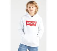Kapuzensweatshirt LEVI'S KIDS "LVB BATWING PULLOVER HOODIE", Jungen, Gr. 8/128, weiß, Sweatware, Obermaterial: 60% Baumwolle, 40% Polyester, bedruckt, Basic schmal hüftlang, Rippbündchen, Sweatshirts,