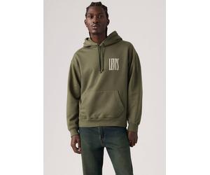 Kapuzensweatshirt LEVI'S "RELAXED GRAPHIC PO", Herren, Gr. M, grün (stretched), Sweatware, Obermaterial: 88% Baumwolle, 12% Polyester, bedruckt, relaxed fit hüftbedeckend, Rundhals, Bündchen, Sweatshi