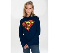 Kapuzensweatshirt LOGOSHIRT "DC - Superman Logo", Damen, Gr. XS, blau (dunkelblau), 80% Baumwolle, 20% Polyester, unifarben, normal, ohne Ausschnitt, Sweatshirts, mit Superhelden-Print (42055938-XS) d