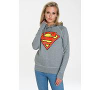 Kapuzensweatshirt LOGOSHIRT "DC - Superman Logo", Damen, Gr. XS, grau (grau, meliert), 80% Baumwolle, 20% Polyester, unifarben, normal, ohne Ausschnitt, Sweatshirts, mit Superhelden-Print (27452436-XS