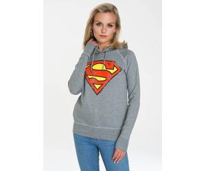 Kapuzensweatshirt LOGOSHIRT "DC - Superman Logo", Damen, Gr. XS, grau (grau, meliert), 80% Baumwolle, 20% Polyester, unifarben, normal, ohne Ausschnitt, Sweatshirts, mit Superhelden-Print (27452436-XS