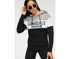 Kapuzensweatshirt LONSDALE "PENBRYN", Damen, Gr. L (40), schwarz-weiß (schwarz, weiß, grau), angeraute Sweatware, Obermaterial: 80% Baumwolle, 20% Polyester, unifarben, figurbetont hüftlang, Rippbündc