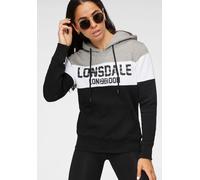 Kapuzensweatshirt LONSDALE "PENBRYN", Damen, Gr. M (38), schwarz-weiß (schwarz, weiß, grau), angeraute Sweatware, Obermaterial: 80% Baumwolle, 20% Polyester, unifarben, figurbetont hüftlang, Rippbündc