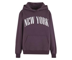 Kapuzensweatshirt MISS TEE "Miss Tee New York Ladies Fluffy Hoody", Damen, Gr. M, plumlila, 70% Baumwolle, 30% Polyester, bedruckt, Rundhals, Sweatshirts (74787416-M) plumlila