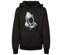 Kapuzensweatshirt MISTERTEE "MisterTee Kinder Kids Pray Glow Hoody", Mädchen, Gr. 122/128, schwarz, 65% Baumwolle, 35% Polyester, bedruckt, Rundhals, Sweatshirts (12070668-122) schwarz