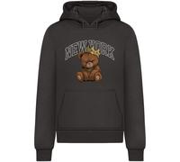 Kapuzensweatshirt MISTERTEE "MisterTee NY Crowned Bear Hoody", Herren, Gr. XXL, schwarz, 65% Baumwolle, 35% Polyester, bedruckt, Rundhals, Sweatshirts (13226630-XXL) schwarz