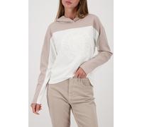 Kapuzensweatshirt MONARI "Sweatshirt Basic Prägedruck", Damen, Gr. 42, off, weiß, Sweatware, Obermaterial: 55% Polyester, 38% Viskose, 7% Elasthan, colorblocking, unifarben, regular fit taillenbedeckt