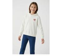 Kapuzensweatshirt NAME IT "NKFBIANA LS SWE WH BRU BOX PS", Mädchen, Gr. 158/164, weiß (cloud dancer), angeraute Sweatware, Obermaterial: 60% Baumwolle, 40% Polyester, unifarben, normal normal, Rundhal