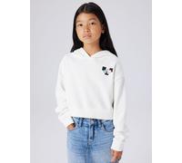 Kapuzensweatshirt NAME IT "NKFTARA LS CROP RLX SWE WH BRU PS NOOS", Mädchen, Gr. 158/164, cloud dancer, Sweatware, Obermaterial: 60% Baumwolle, 40% Polyester, bedruckt, Basic taillenbedeckt, Rundhals,