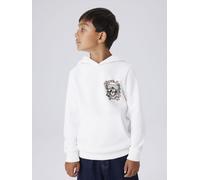 Kapuzensweatshirt NAME IT "NKMBASTIAN LS SWE WH BRU BOX PS NOOS", Jungen, Gr. 134/140, cloud dancer, Sweatware, Obermaterial: 100% Baumwolle, bedruckt, unifarben, Basic normal, Rundhals, Rippstrickbün