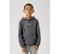 Kapuzensweatshirt NAME IT "NKMBRODY LS NREG SWEAT WH BRU NOOS", Jungen, Gr. 116, grau (lava smoke), Sweatware, Obermaterial: 70% Baumwolle, 30% Polyester, bedruckt, unifarben, normal normal, Rundhals,