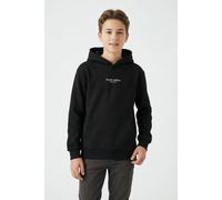 Kapuzensweatshirt NAME IT "NKMBRODY LS NREG SWEAT WH BRU NOOS", Jungen, Gr. 134 (140), schwarz, Sweatware, Obermaterial: 70% Baumwolle, 30% Polyester, unifarben, normal normal, Rundhals, Rippbündchen,