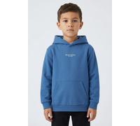Kapuzensweatshirt NAME IT "NKMBRODY LS NREG SWEAT WH BRU NOOS", Jungen, Gr. 158/164, delft, Sweatware, Obermaterial: 70% Baumwolle, 30% Polyester, bedruckt, unifarben, normal normal, Rundhals, Rippbün