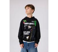 Kapuzensweatshirt NAME IT "NKMJU MINECRAFT NREG SWE WH NOOS BRU BFU", Jungen, Gr. 146/152, schwarz, Sweatware, Obermaterial: 60% Baumwolle, 40% Polyester, bedruckt, regular fit normal, Rundhals, Rippb