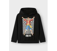 Kapuzensweatshirt NAME IT "NKMJUCK ONEPIECE SWEAT WH BRU NOOS VDE", Jungen, Gr. 134/140, schwarz, Sweatware, Obermaterial: 60% Baumwolle, 40% Polyester, bedruckt, regular fit normal, Rundhals, Rippbün