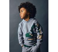 Kapuzensweatshirt NAME IT "NMMNERO LS NREG SWEAT WH BRU", Jungen, Gr. 98, tradewinds, Sweatware, Obermaterial: 95% Baumwolle, 5% Elasthan, bedruckt, regular fit normal, Rundhals, Rippbündchen, Sweatsh