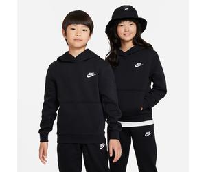 Kapuzensweatshirt NIKE SPORTSWEAR "K NSW CLUB FLC HDY LBR", Mädchen, Gr. L (152/158), schwarz-weiß (schwarz, weiß), angeraute Sweatware, Obermaterial: 80% Baumwolle, 20% Polyester, unifarben, Basic no