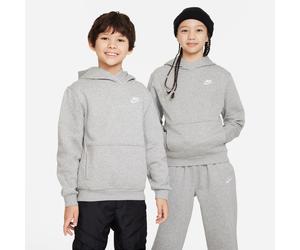 Kapuzensweatshirt NIKE SPORTSWEAR "K NSW CLUB FLC HDY LBR", Mädchen, Gr. XS (116/122), grau (dk grau heather, weiß), angeraute Sweatware, Obermaterial: 80% Baumwolle, 20% Polyester, unifarben, Basic n