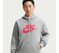 Kapuzensweatshirt NIKE SPORTSWEAR "M NK CLUB BB PO GFX HOODIE", Herren, Gr. L, dk grau heather, university rot, Jersey, Obermaterial: 80% Baumwolle, 20% Polyester, normal, Rundhals, angesetztes Bündch