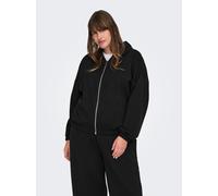 Kapuzensweatshirt ONLY CARMAKOMA "CARSCARLETT LS ELASTIC ZIP HOOD SWT NOOS", Damen, Gr. M, schwarz, Sweatware, Obermaterial: 60% Polyester, 40% Viskose, unifarben, regular fit normal, Rundhals, Sweats