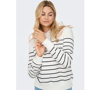 Kapuzensweatshirt ONLY "ONLADELLE L/S STRIPE HOOD SWT", Damen, Gr. M, cloud dancer stripes:navy blazer, emb. heart (gold), Sweatware, Obermaterial: 60% Baumwolle, 40% Polyester, gestreift, bequem norm