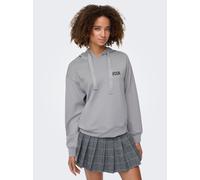 Kapuzensweatshirt ONLY "ONLALINA LIFE L/S PRINT HOOD SWT", Damen, Gr. L, ultimate grau print:jadore, Sweatware, Obermaterial: 93% Polyester, 7% Elasthan, bedruckt, regular fit, Rippbündchen, Sweatshir